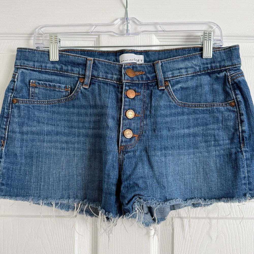 LOFT Blue Jean Shorts with Distressed Hem